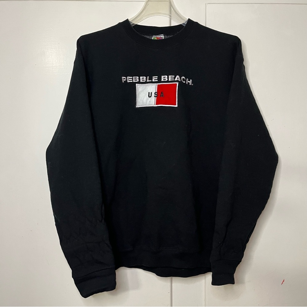Y2K Fruit of the Loom Pebble Beach USA Black Crewneck Sweatshirt